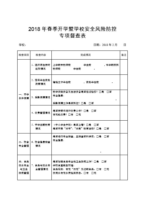 2018年春学期开学工作检查表