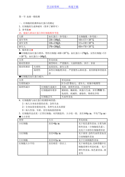 血液的一般检测重点总结