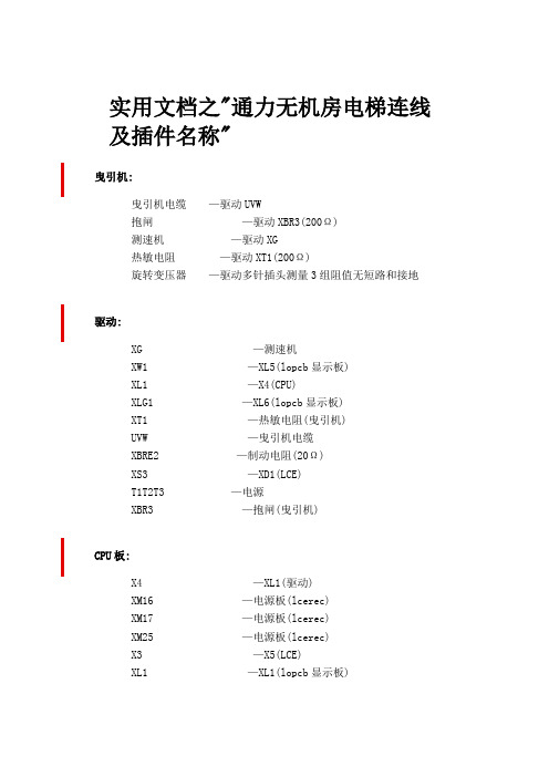 实用文档之通力无机房电梯连线及插件名称