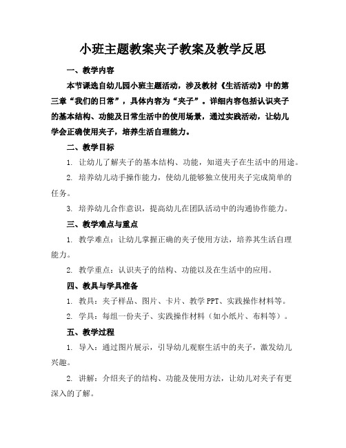 小班主题教案夹子教案及教学反思