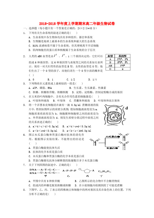 江西省南昌市2018学年高二生物上学期期末考试试题新人