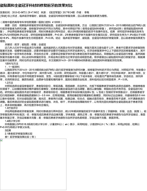 瓷贴面和全瓷冠牙科材料修复前牙的效果对比