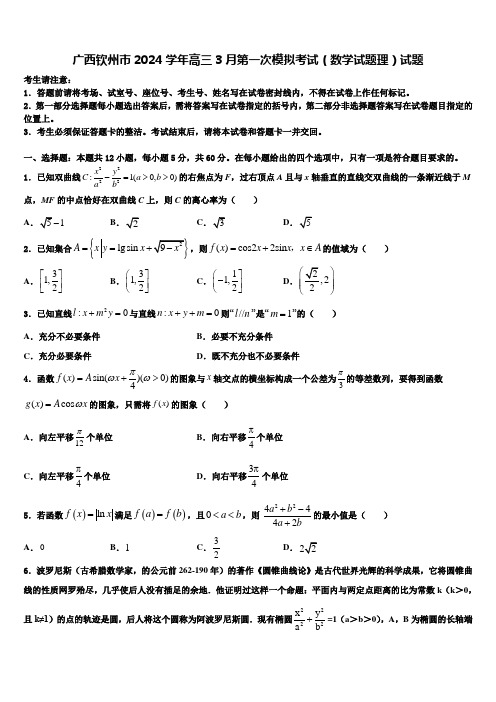 广西钦州市2024学年高三3月第一次模拟考试(数学试题理)试题