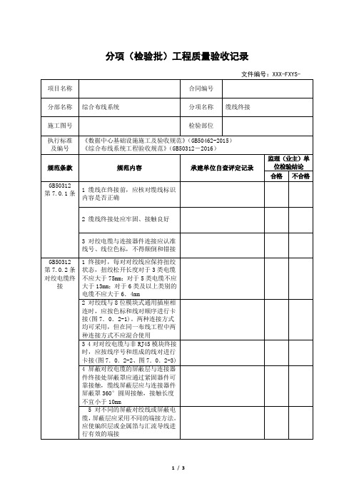 分项(检验批)工程质量验收记录-综合布线-缆线终接