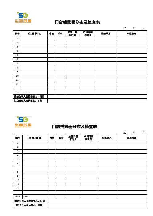 表12 捕鼠器分布及检查表