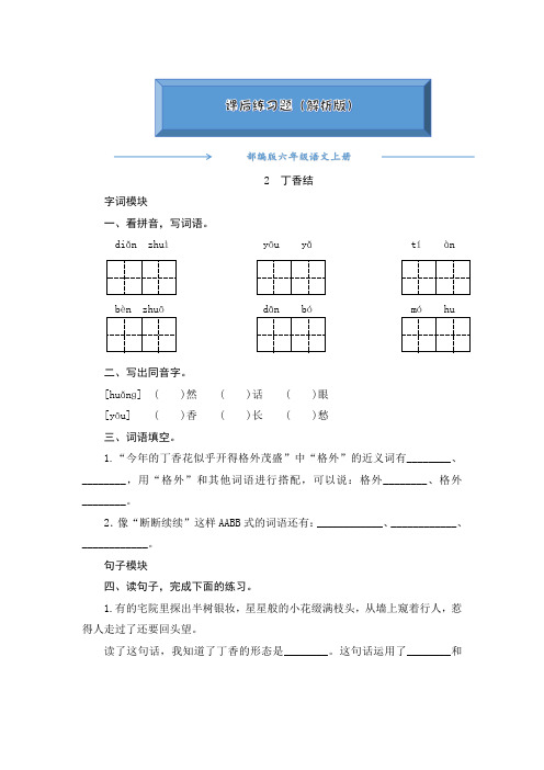 部编版六年级语文上册《2《丁香结》》一课一练(word版附答案)