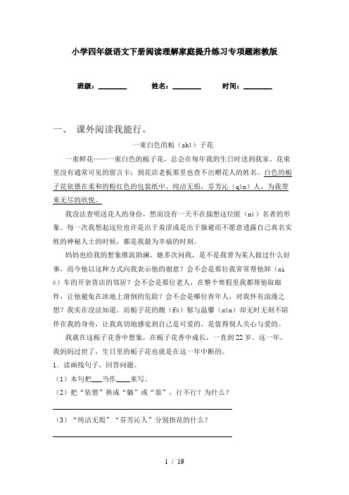 小学四年级语文下册阅读理解家庭提升练习专项题湘教版