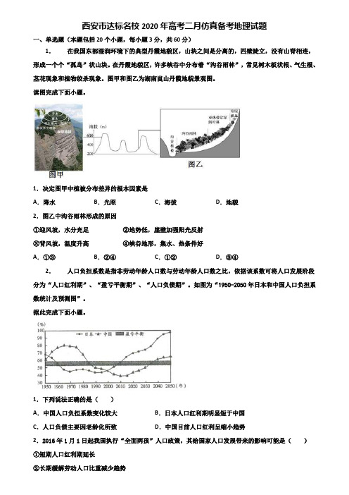 西安市达标名校2020年高考二月仿真备考地理试题含解析