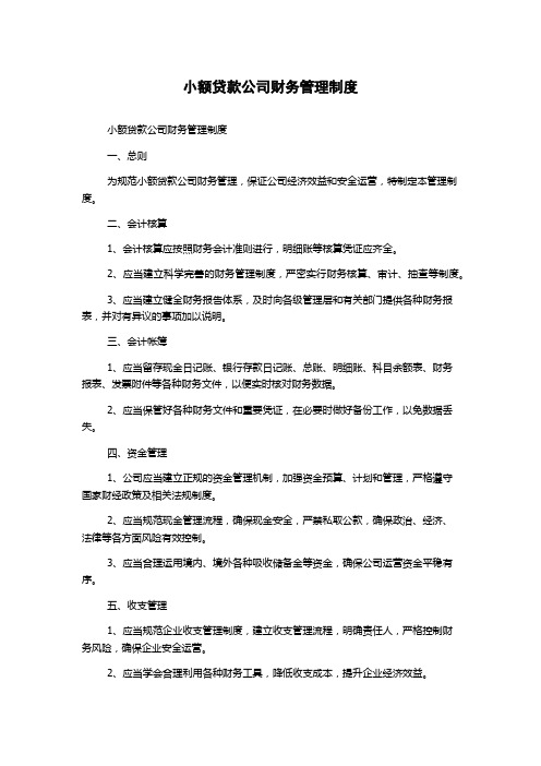 小额贷款公司财务管理制度