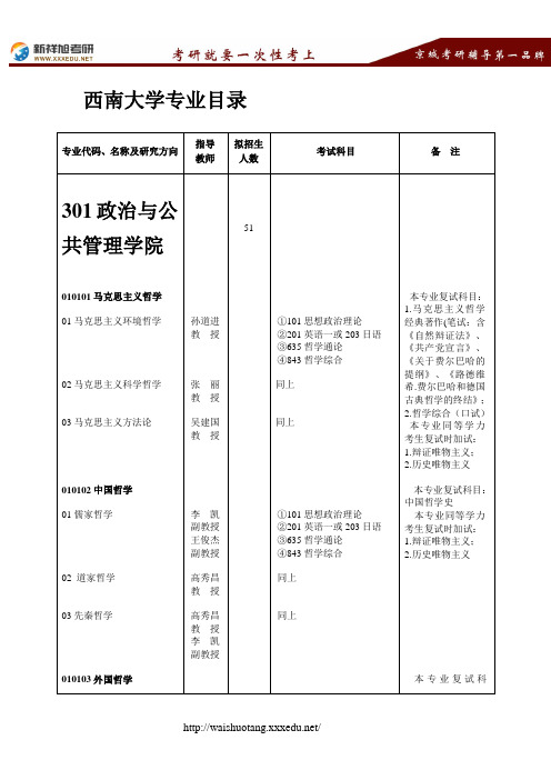 西大考研专业目录