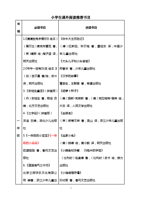 小学生课外阅读推荐书目