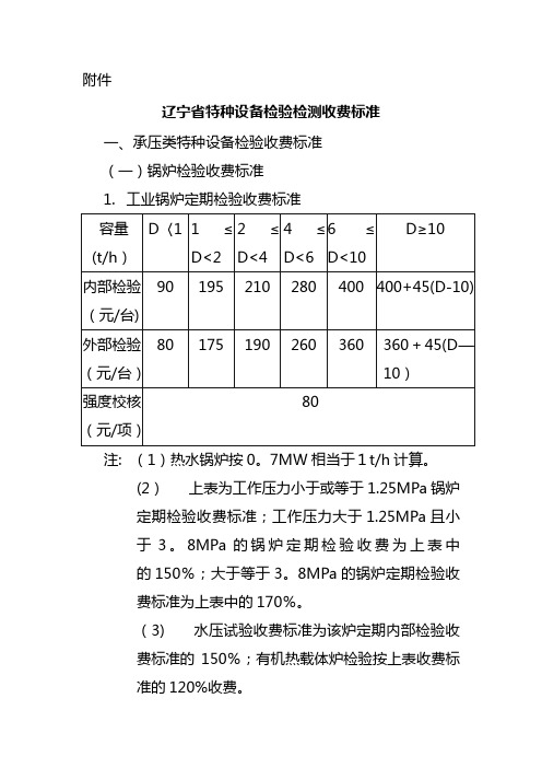 辽宁特种设备检验检测收费标准