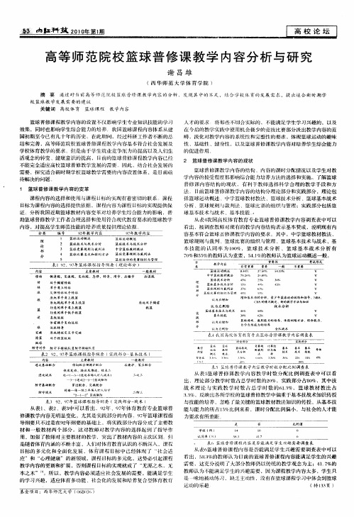 高等师范院校篮球普修课教学内容分析与研究