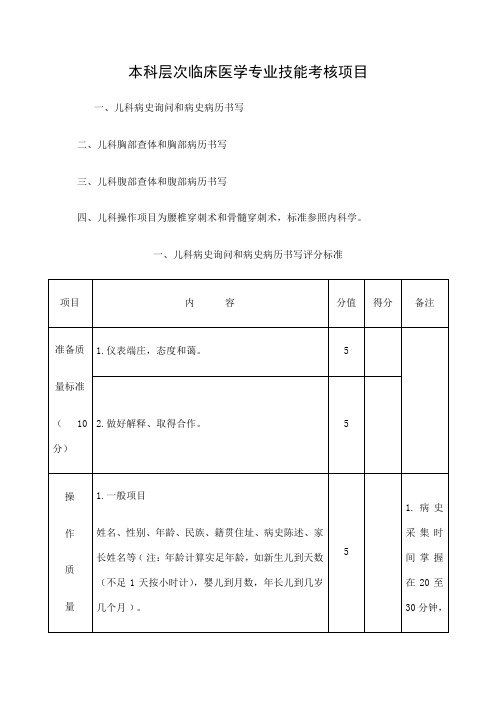 儿科技能考核项目