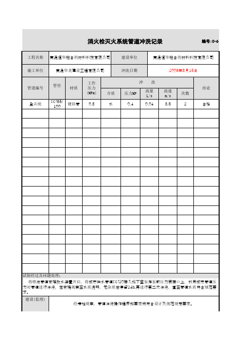 消火栓灭火系统管道冲洗记录