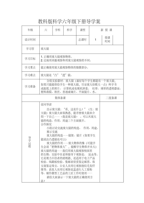 教科版科学六年级(下册)导学案