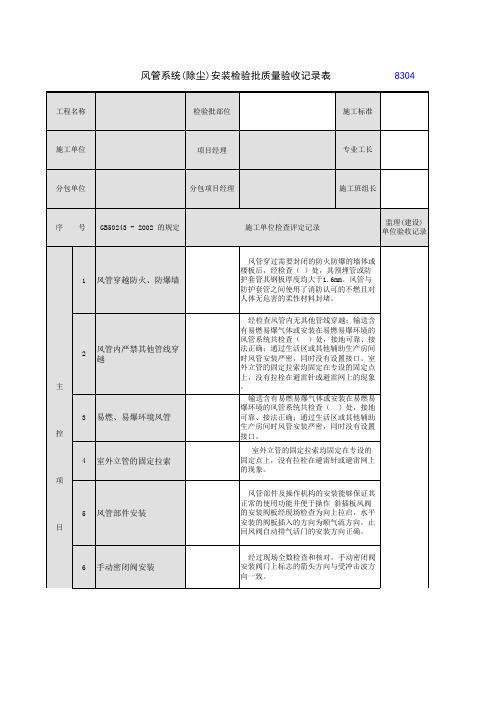 风管系统(除尘)安装检验批质量验收记录表