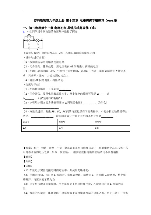 苏科版物理九年级上册 第十三章 电路初探专题练习(word版