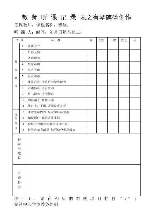 教 师 听 课 记 录 表