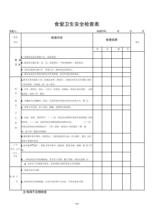 食堂安全卫生检查表