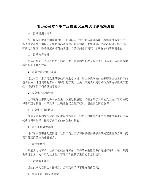 电力公司安全生产反违章大反思大讨论活动总结