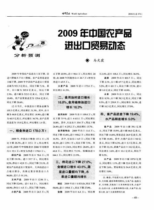 2009年中国农产品进出口贸易动态