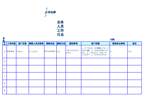 业务工作日志表样式