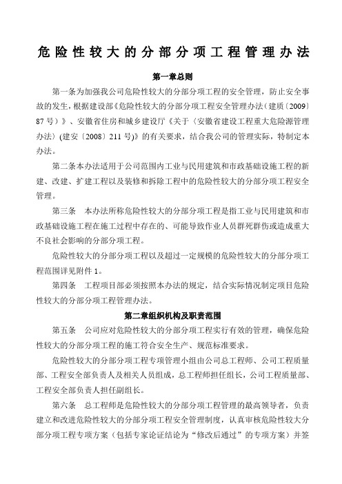 公司 危险性较大的分部分项工程管理办法