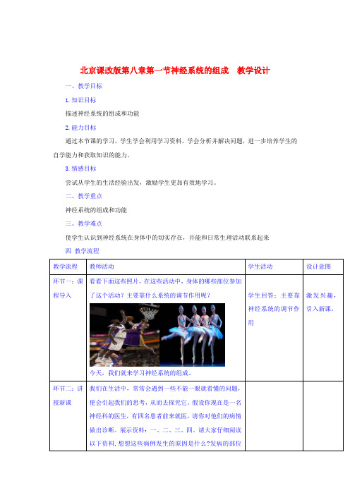 北京课改版-生物-七年级下册8.1 神经系统的组成(教学设计) 第1课时