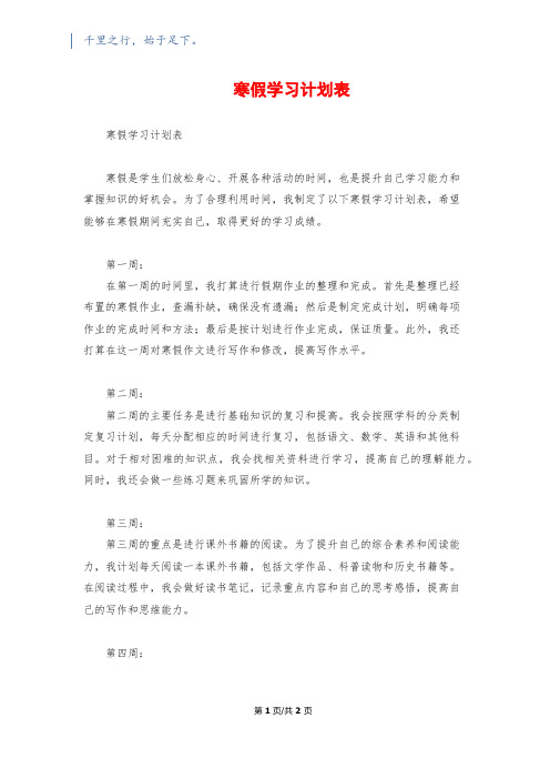 寒假学习计划表