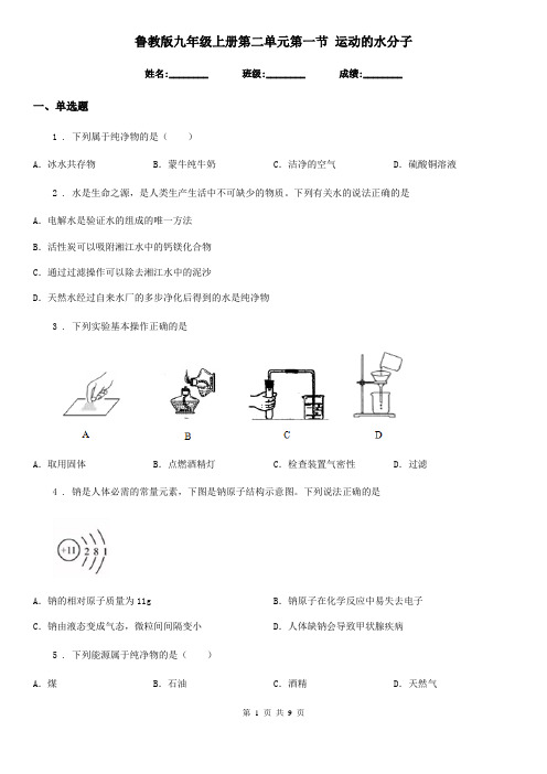 鲁教版九年级化学上册第二单元第一节 运动的水分子