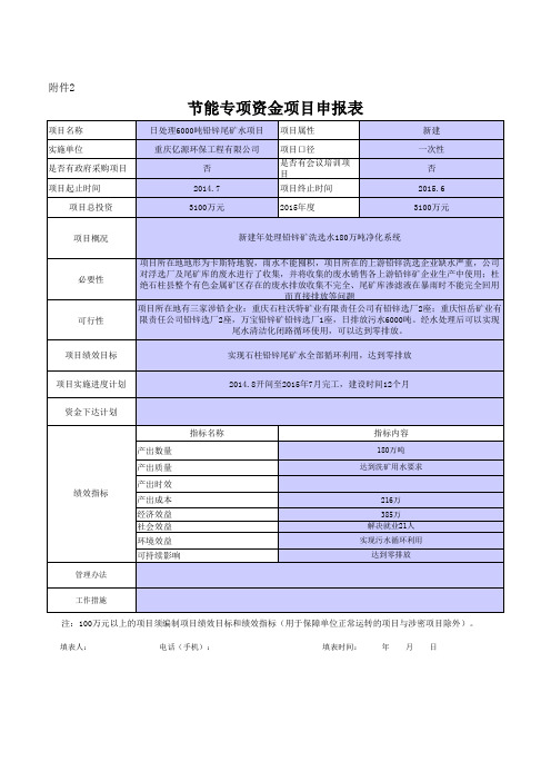 节能专项资金项目申报表