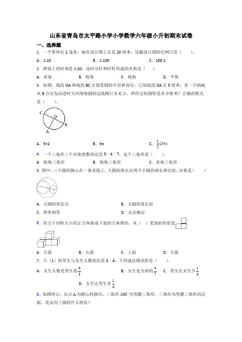 山东省青岛市太平路小学小学数学六年级小升初期末试卷