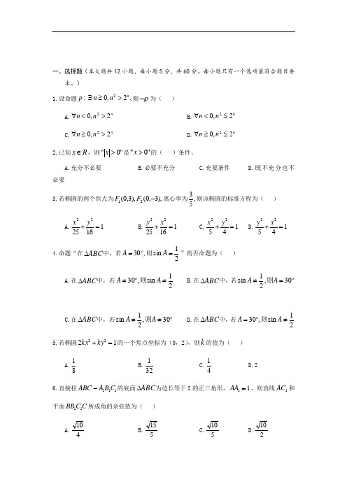 最新2019学年高二上学期12月月考数学(理)试卷