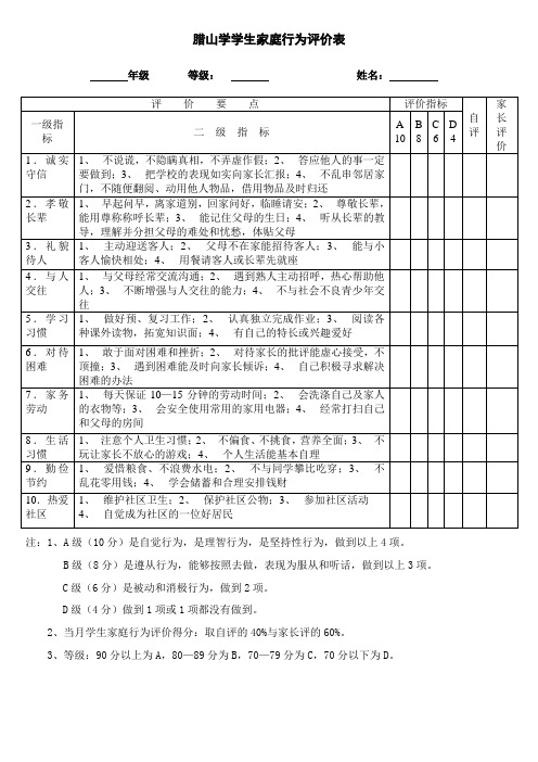 学生家庭行为评价表3