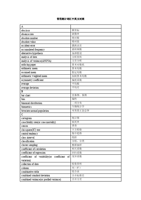 常用统计词汇中英文对照