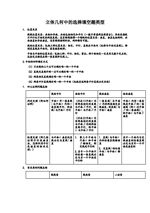 点线面位置关系总结