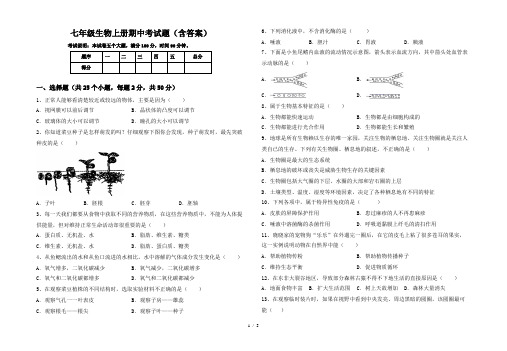 七年级生物上册期中考试题(含答案)