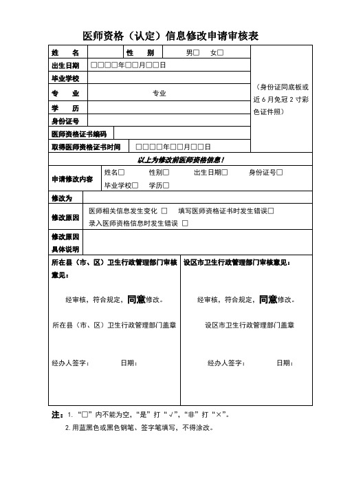 医师资格信息修改申请审核表