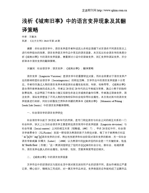 浅析《城南旧事》中的语言变异现象及其翻译策略