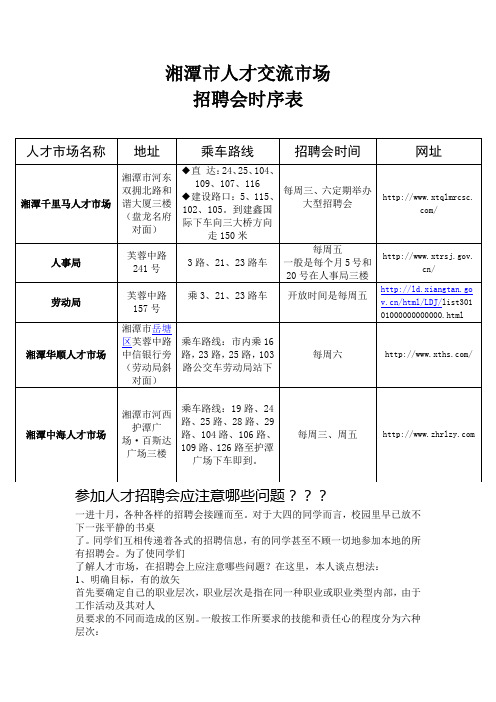 湘潭市人才市场招聘会时序一览表