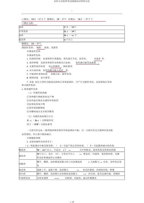 内科主治医师考试基础知识资料记忆