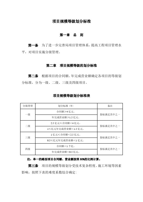 项目规模等级划分标准