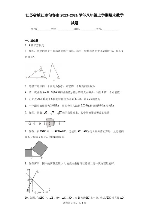 江苏省镇江市句容市2023-2024学年八年级上学期期末数学试题