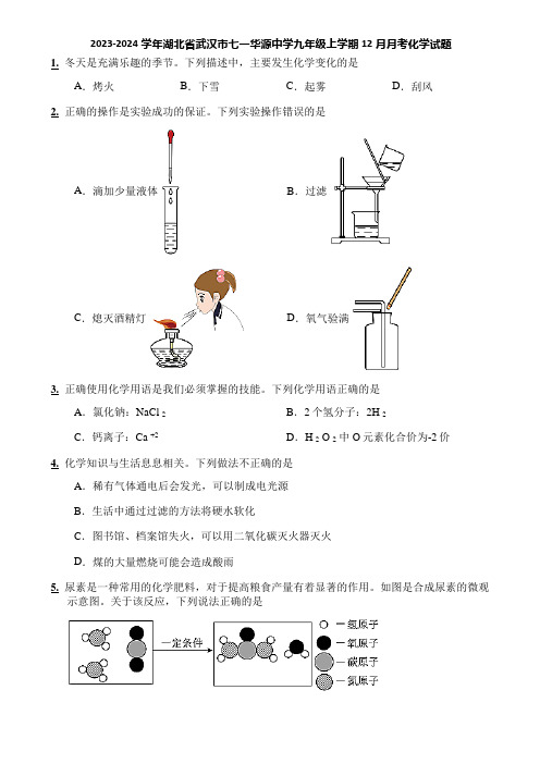 2023-2024学年湖北省武汉市七一华源中学九年级上学期12月月考化学试题