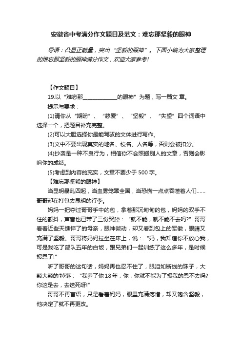 安徽省中考满分作文题目及范文：难忘那坚毅的眼神