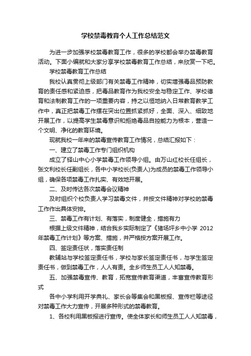 学校禁毒教育个人工作总结范文