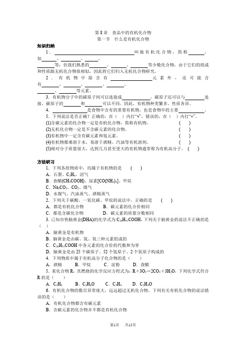 九年级化学第8章  食品中的有机化合物