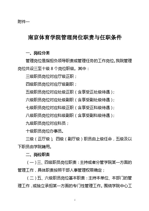 南京体育学院管理岗位职责与任职条件