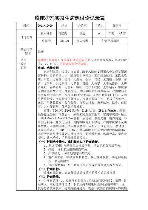 左侧甲状腺腺瘤病例讨论张丽